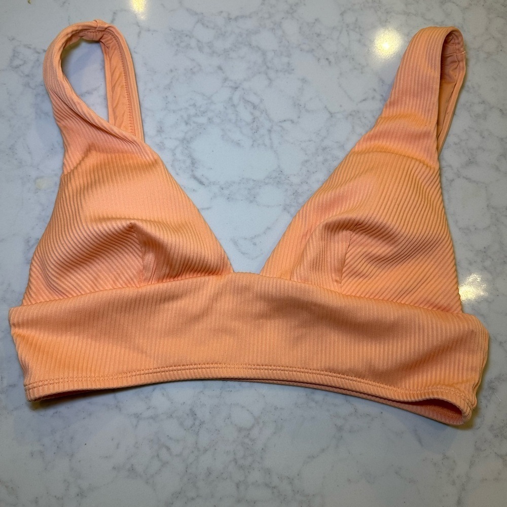 Cupshe Peach Ribbed High Waisted V Neck Bikini Set Orange Size M NEW - Picture 4 of 8